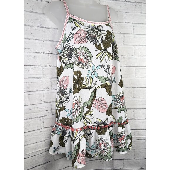 Miken Size Large Bathing Suit Cover-Up Dress Ruffled Embroidered Floral Pattern - Picture 6 of 9